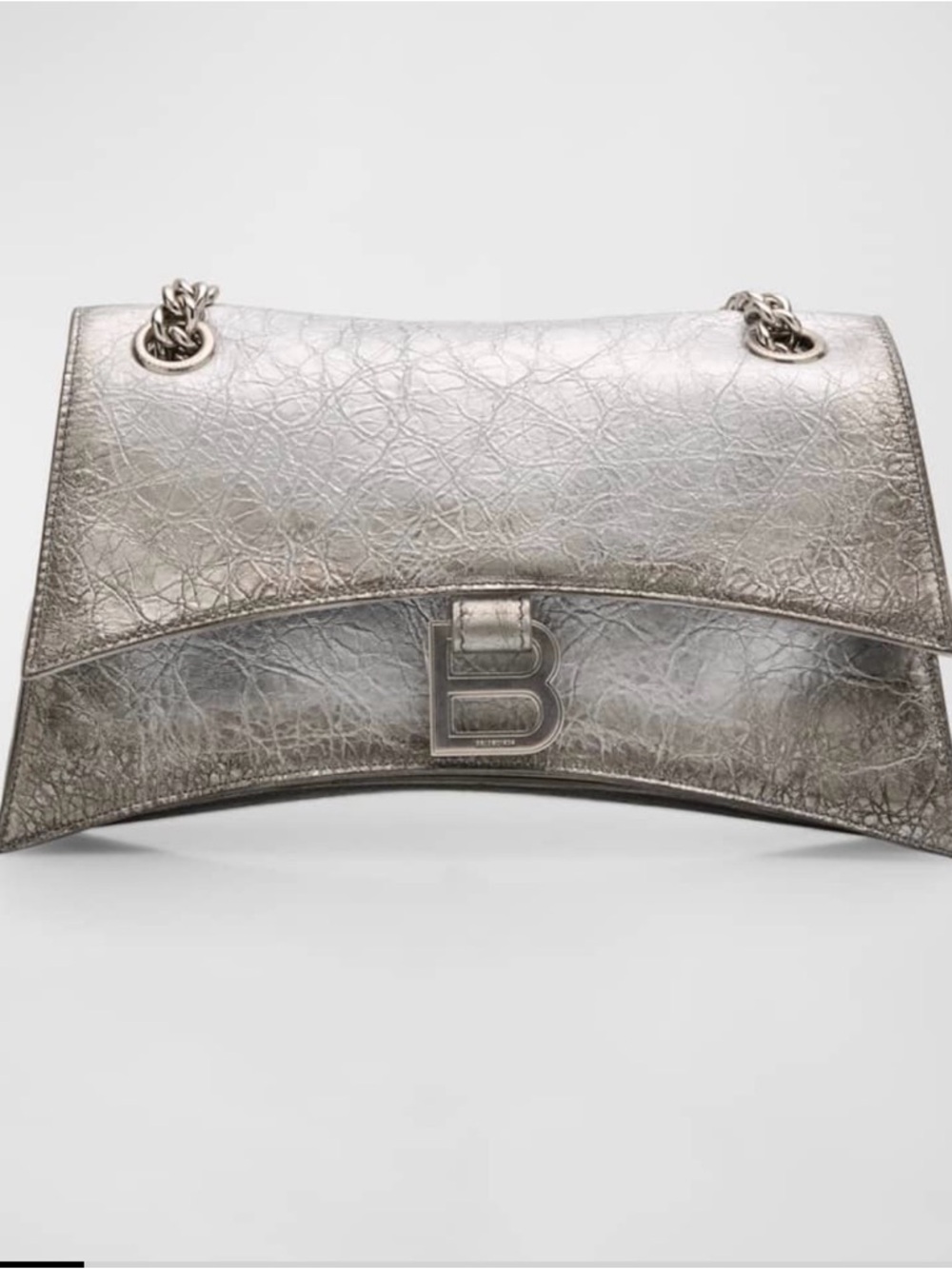 Balenciaga Metallic Silver BB Logo Chain Shoulder Bag